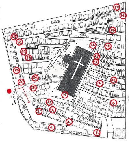Plan des kleinen Giesensdorfer Kirchhof mit einzeln markierten Grabstätten 