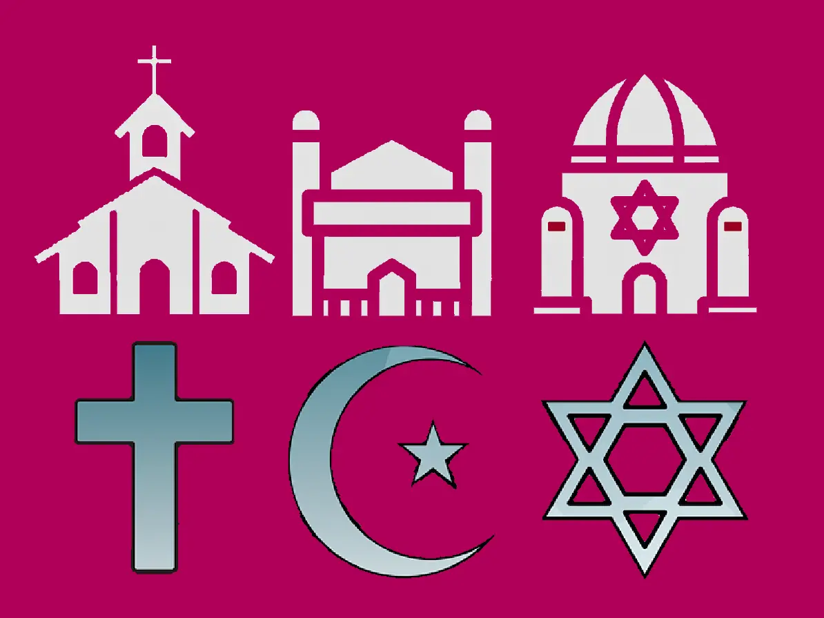 Symbole dreier Weltreligionen